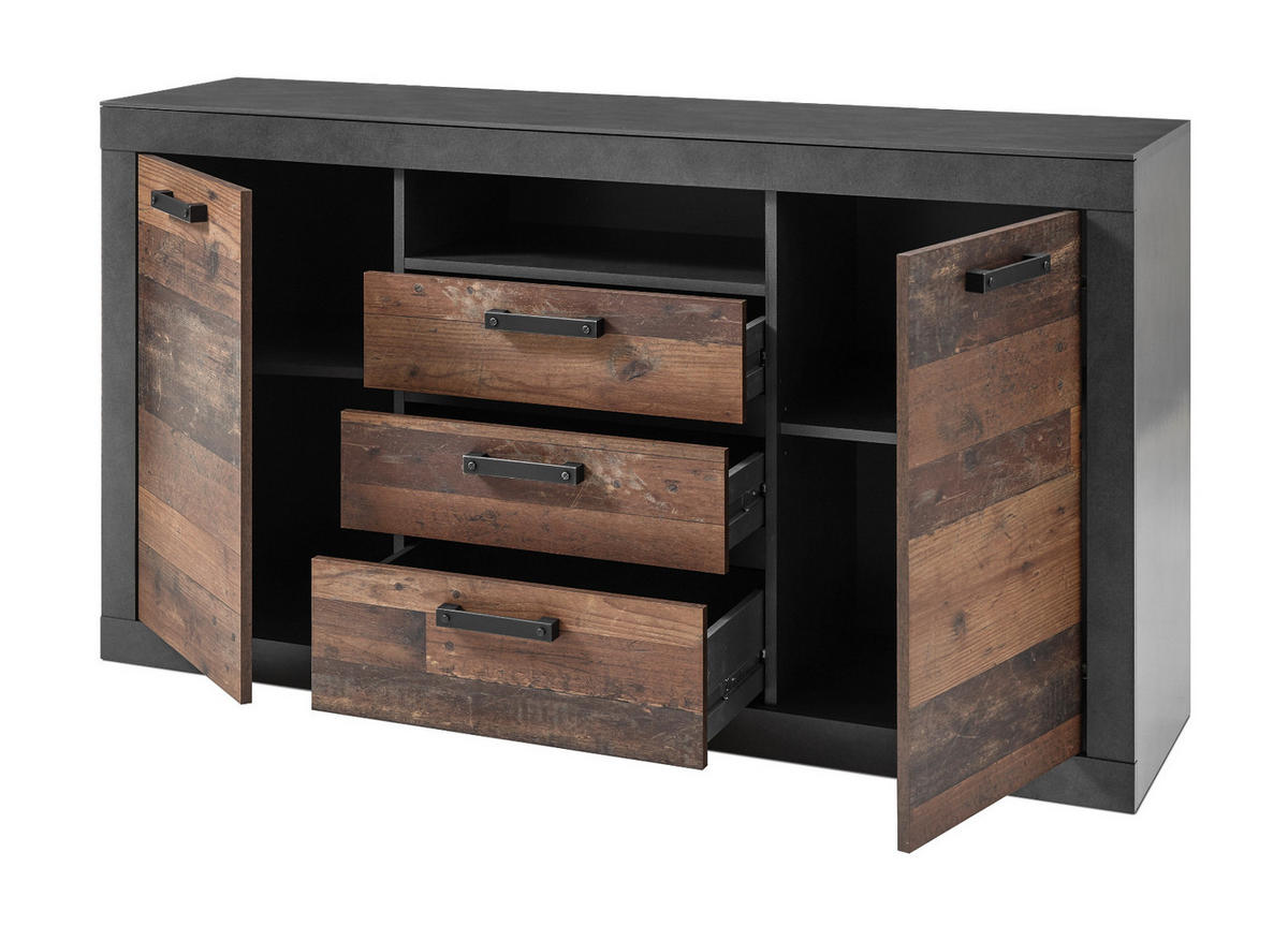 SIDEBOARD Old Used Wood Shabby Design mit grau, Kommode, 153 x 87 cm - Dunkelgrau/Braun, Holzwerkstoff/Kunststoff (153/87/43cm) - Furn.Design