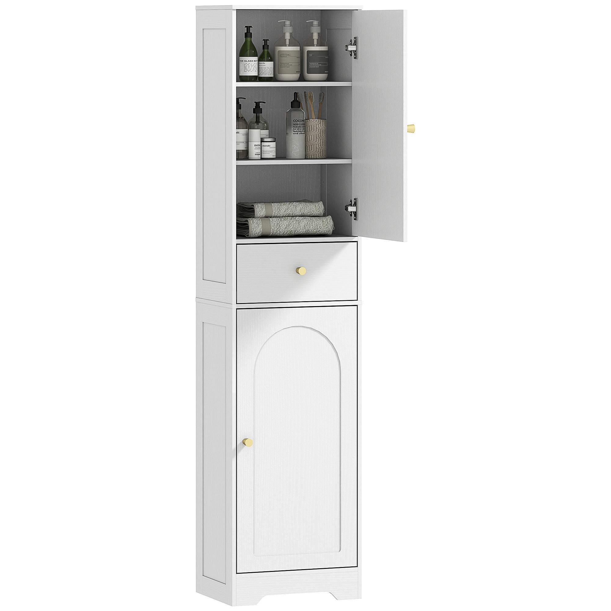 HOCHSCHRANK DE-12480 40/29,5/170 cm Weiß / Gold - Weiß, Holzwerkstoff (29.5/170/40cm) - ComfortXL