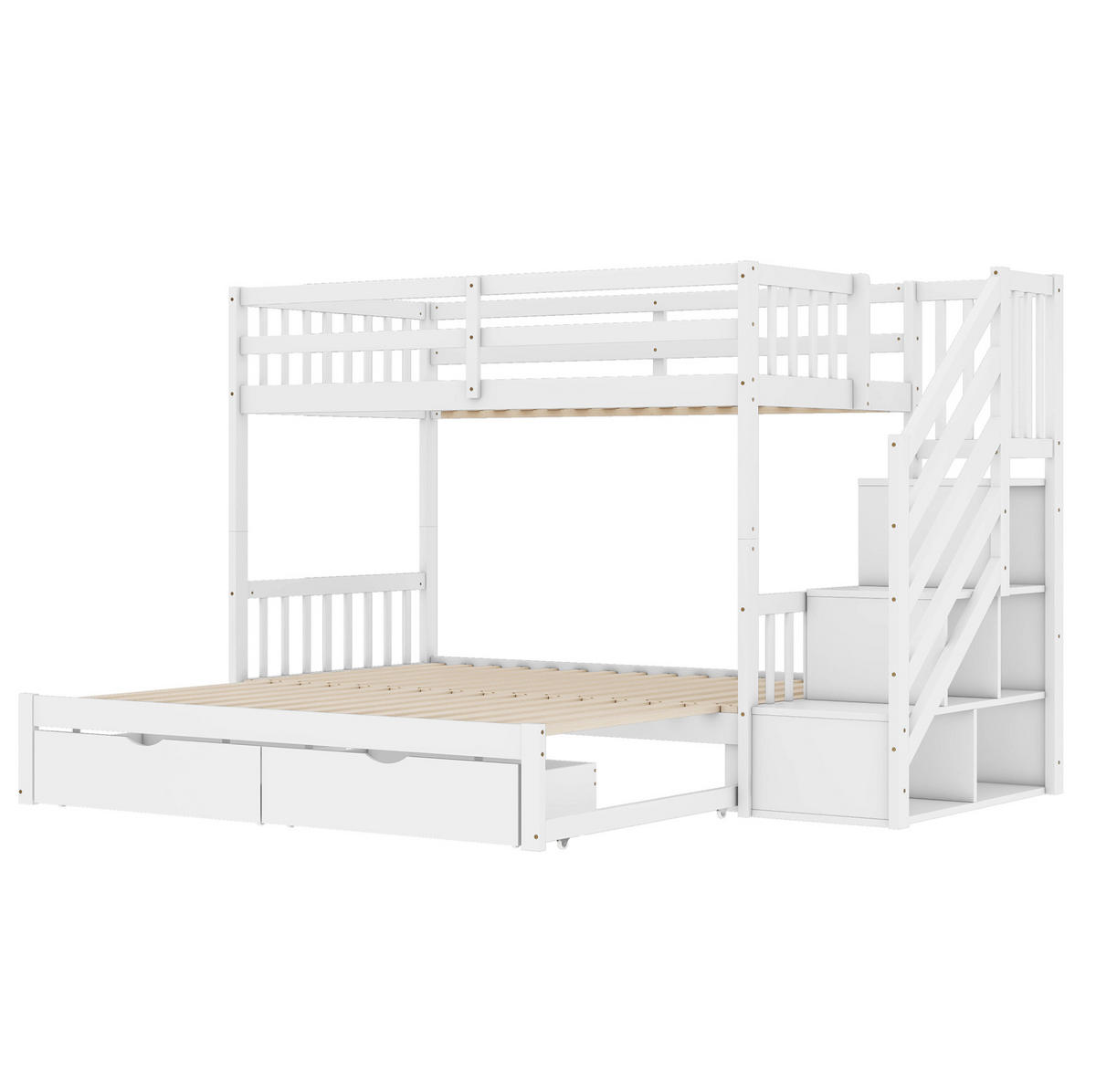 ETAGENBETT aus Kiefernholz 90x200 cm in Weiß mit Ausziehbett & 2 Schubladen - Weiß, Holz (90/200cm) - Modfu
