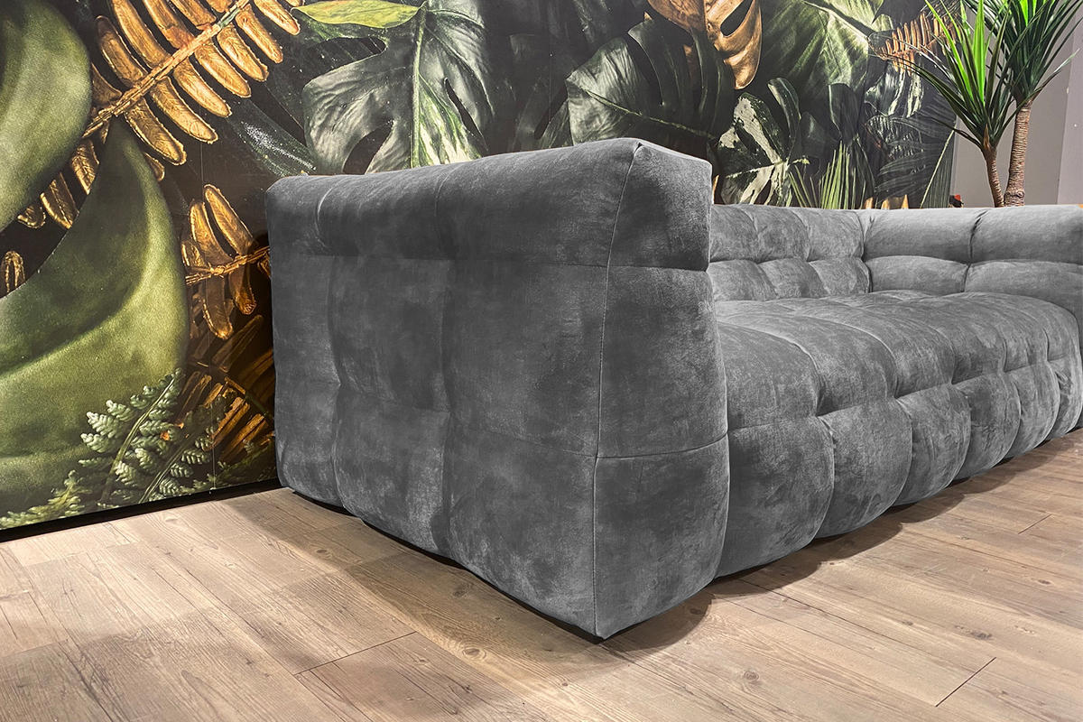 SOFA RIO Hellgrau Velvet - Hellgrau/Schwarz, Textil (207/68/105cm) - KAWOLA