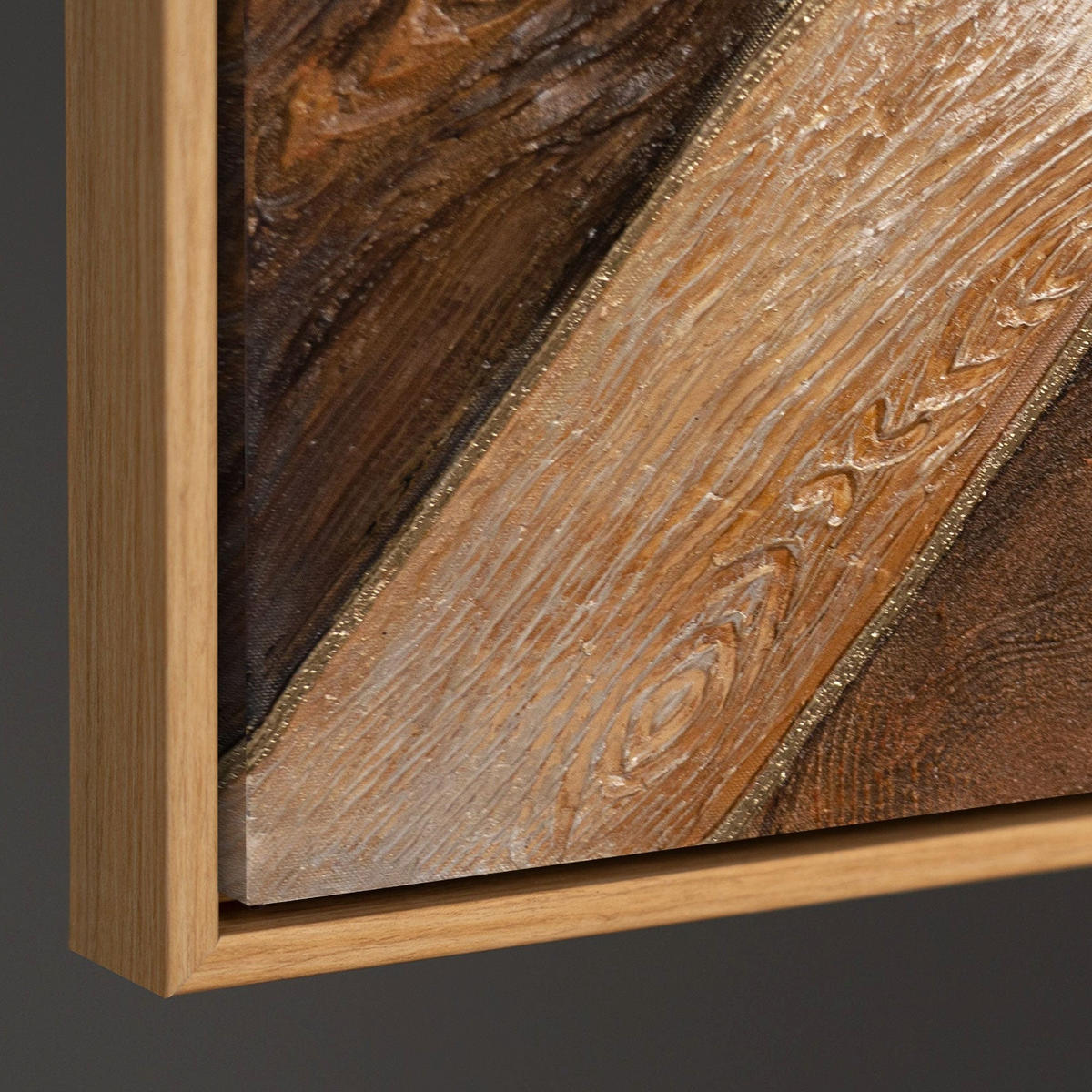 GEMÄLDE Geometrie des Goldes Schattenfugenrahmen Eichefarben 120x80 cm - Eichefarben, Holz (120/80cm) - YS-art gallery