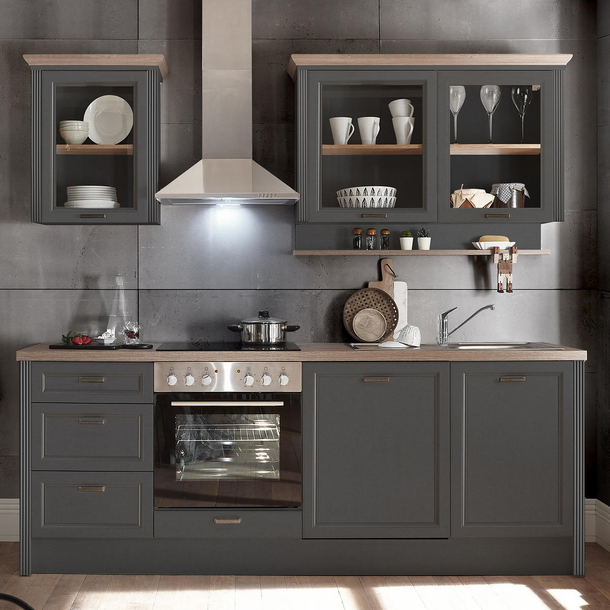 KÜCHENZEILE - Anthrazit, Holzwerkstoff (235/217/60cm) - home24