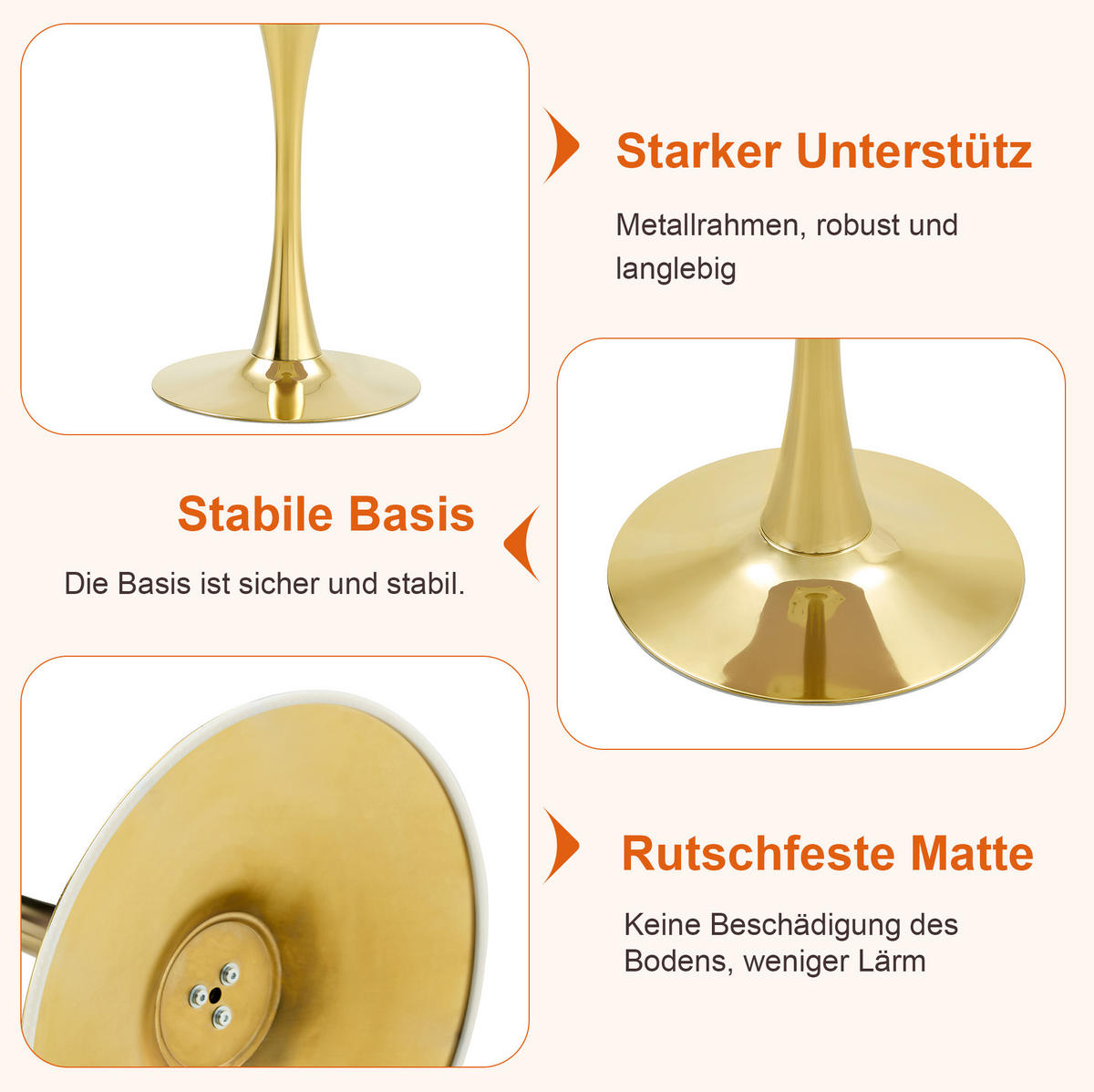 BEISTELLTISCH aus MDF und Metall 60x60x72 cm Walnuss/Gold rund mit Thermoform-Oberfläche und stabilem Säulenfuß - Goldfarben, Holzwerkstoff (60/60/72cm) - Modfu