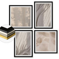 WANDBILDER 4er-Set - 50x50 cm & 40x60 cm Schwarzer Rahmen - Nahaufnahme von natürlichen Boho-Stoffen - Schwarz, Kunststoff (50/50cm) - ArtPrintCave