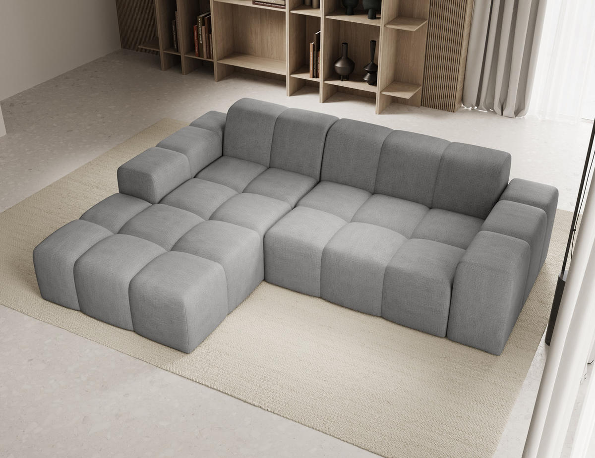 ECKSOFA Fogo mit Hocker, Couch L-Form, Sofa Links, Veloursstoff, 245x68x180 cm, Grau - Grau, Holz/Textil (180/245cm) - PROMETO Möbel