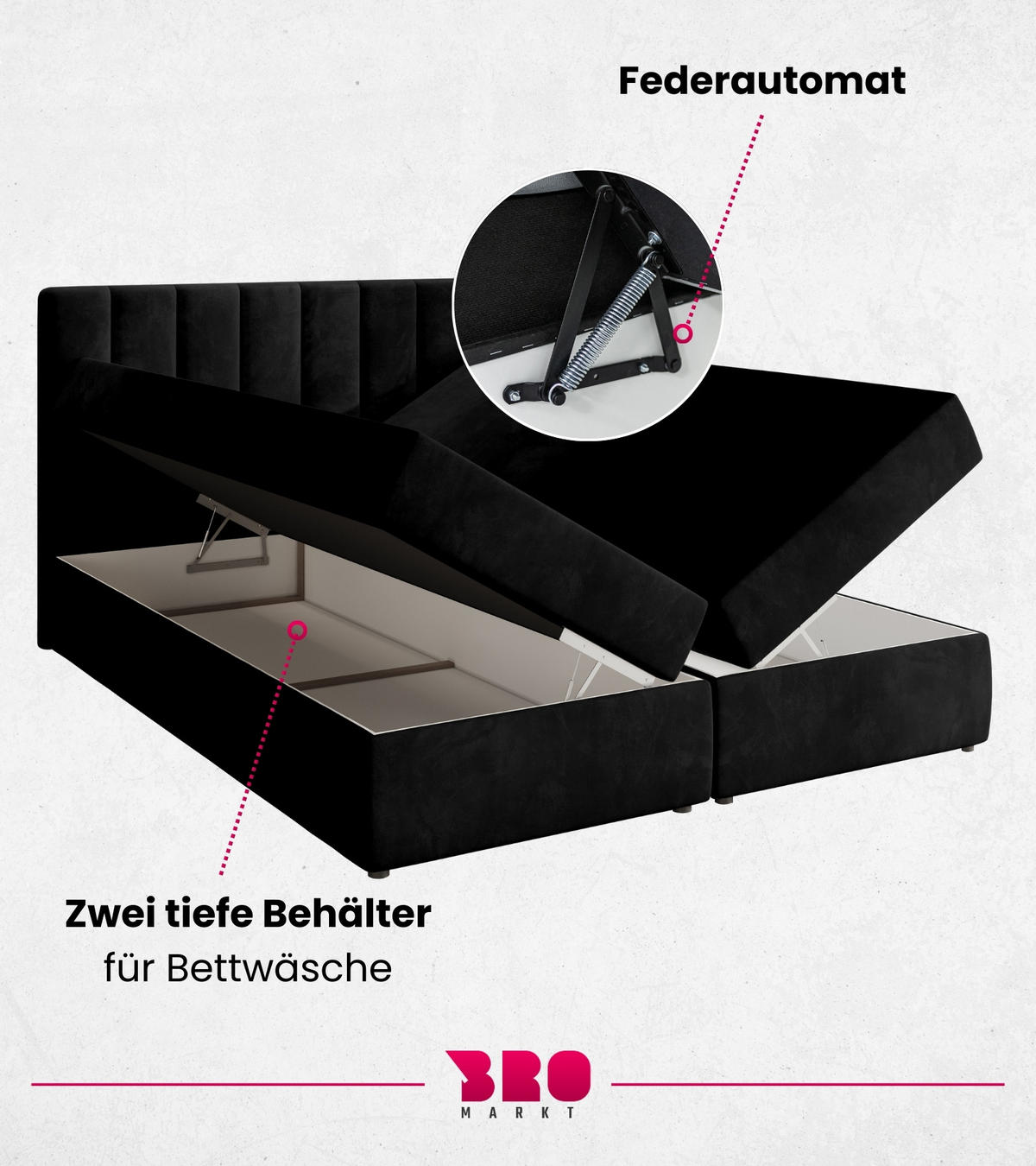 BOXBETT Denver mit Topper 180/200 Schwarz - Schwarz, Holzwerkstoff/Textil (180/200cm) - Bromarkt