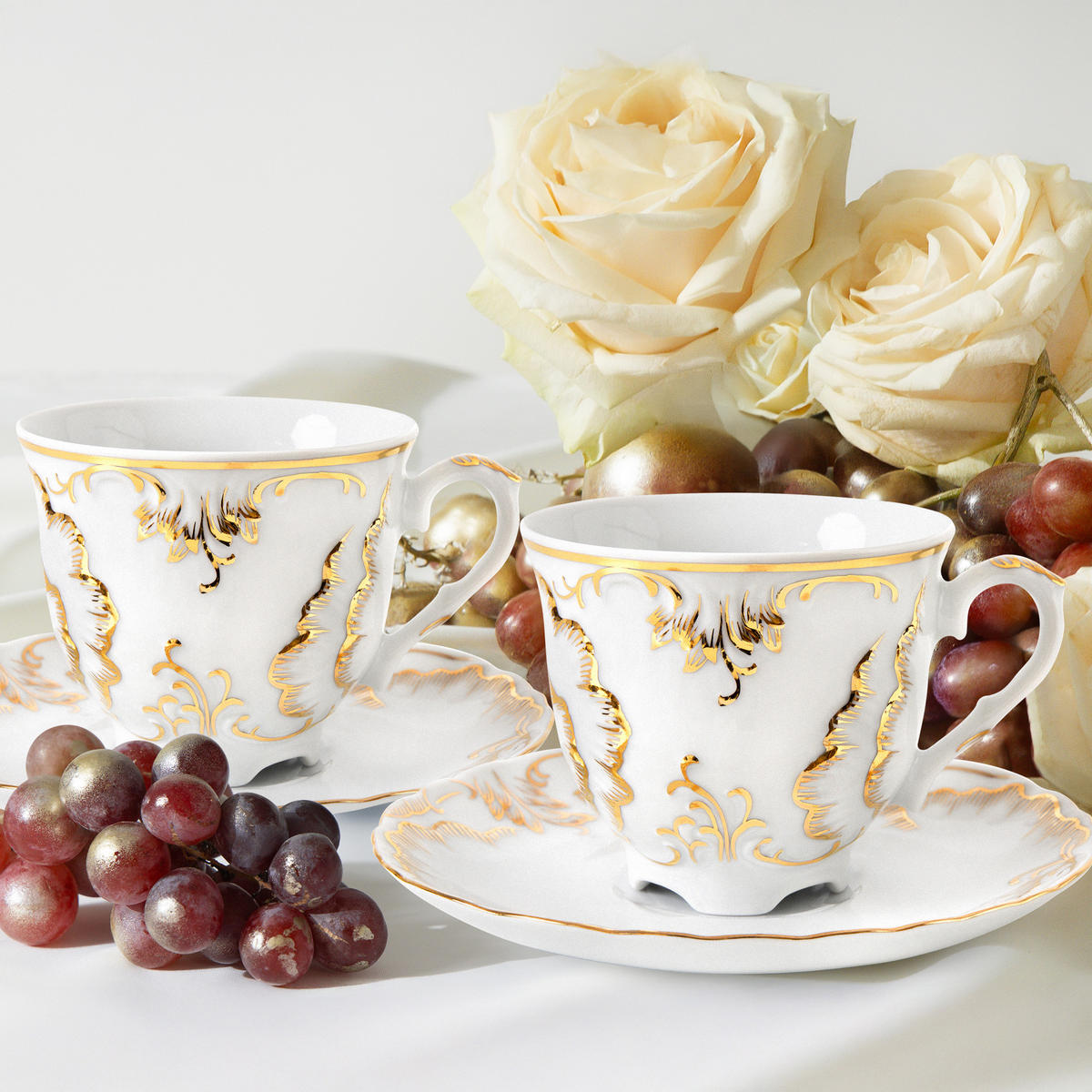 KAFFESERVICE CMIELOW ROCOCO Kaffetassen-Set - Goldfarben/Weiß, Keramik (15.7/7.5/15.7cm) - KONSIMO®