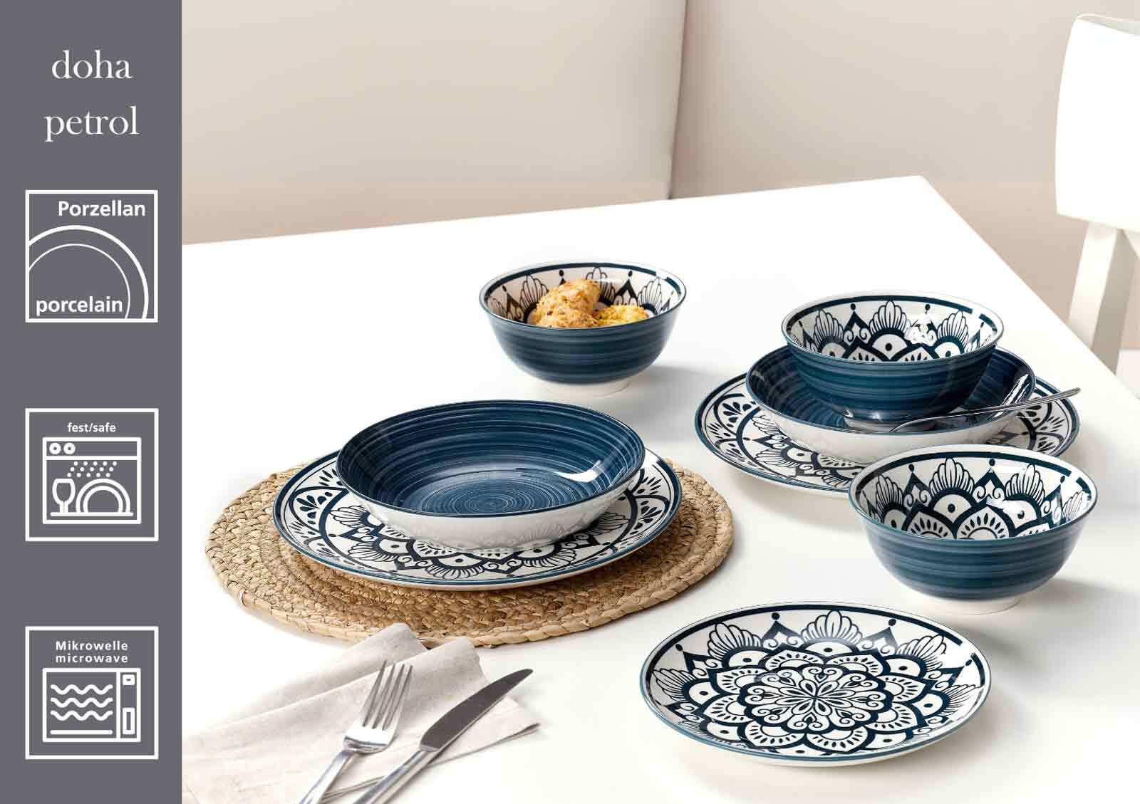 TAFELSET Doha Petrol 16er Set - Blau, Keramik (1/1/1cm) - Ritzenhoff Breker