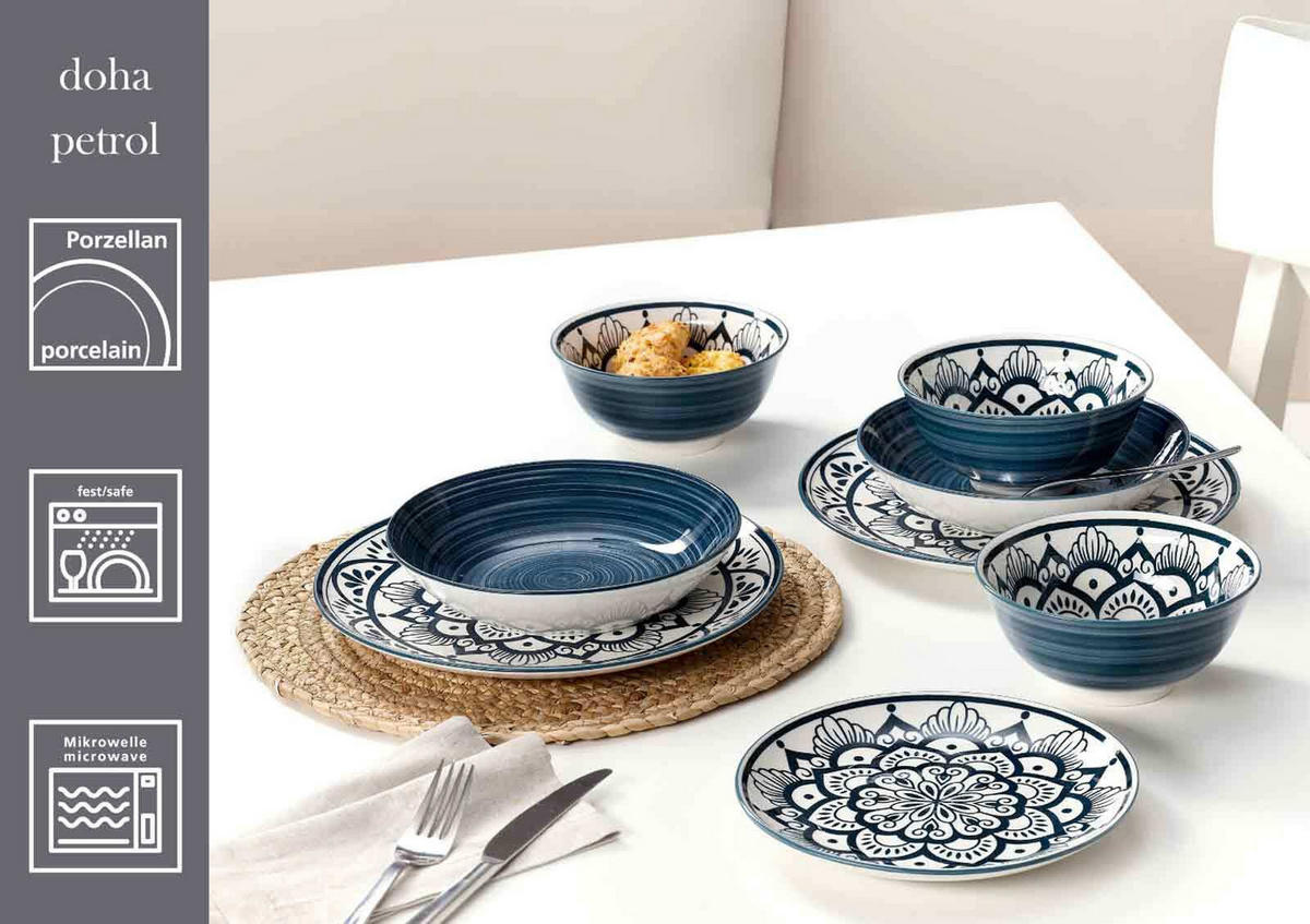 TAFELSET Doha Petrol 16er Set - Blau, Keramik (1/1/1cm) - Ritzenhoff Breker