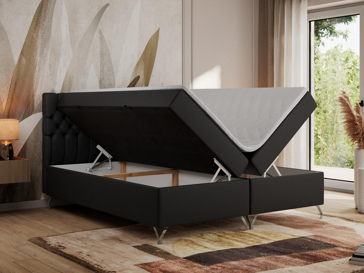 BOXBETT GRIMALDI 140/200 Schwarz Kunstleder - H4 - Schwarz, Holz/Textil (140/200cm) - MKS