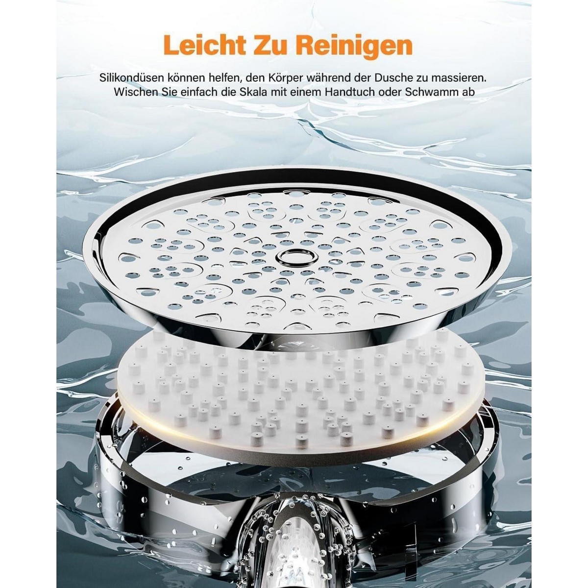 DUSCHKOPF mit Schlauch 6 Strahlarten Wassersparend mit Filter - Silberfarben, Metall (5.5/12.7/27cm)
