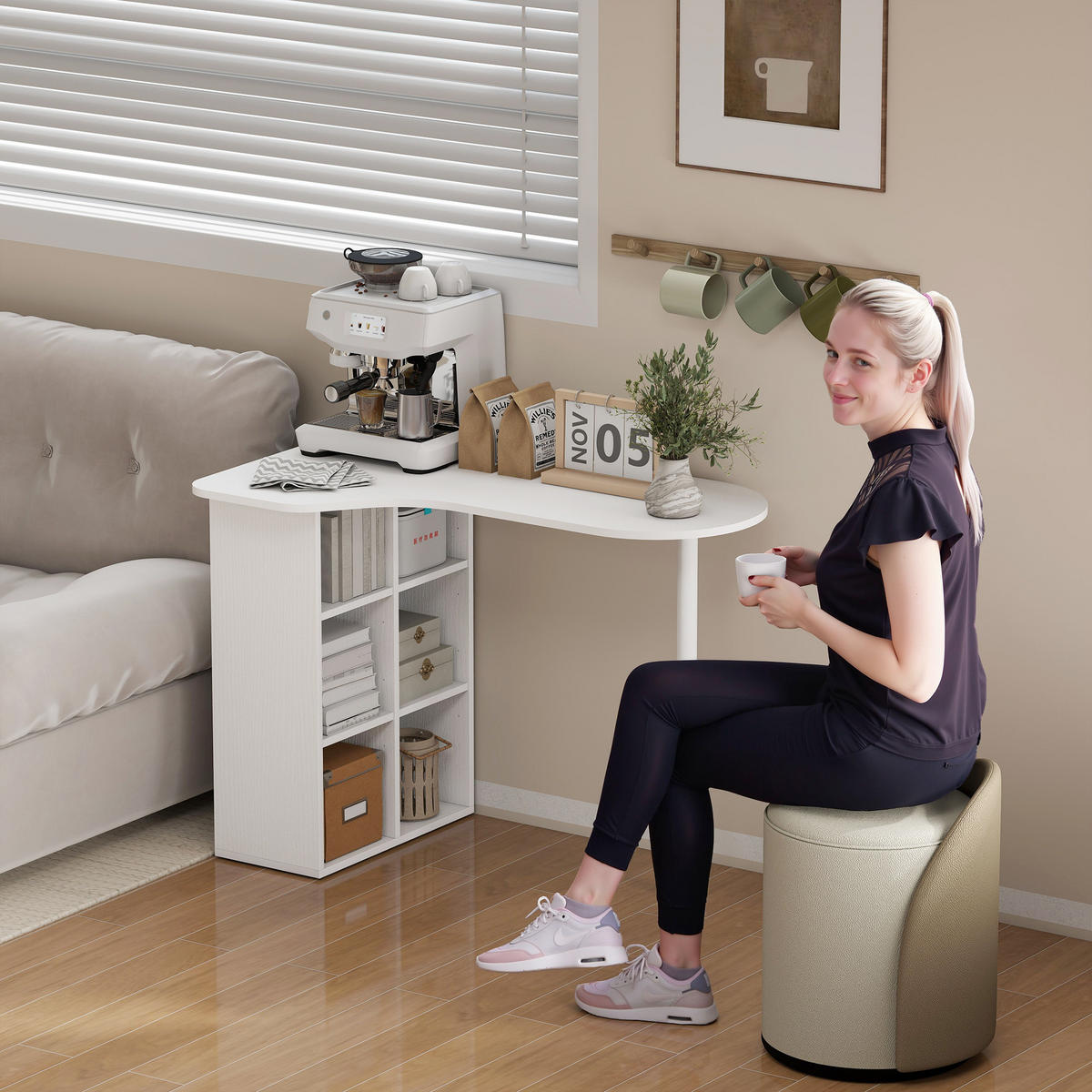 SCHREIBTISCH Weiß Holzoptik mit 6 Regalfächern und Stahlgestell 100/59/75,5 cm - Weiß, Metall (59/100/75.5cm) - PANGIVO