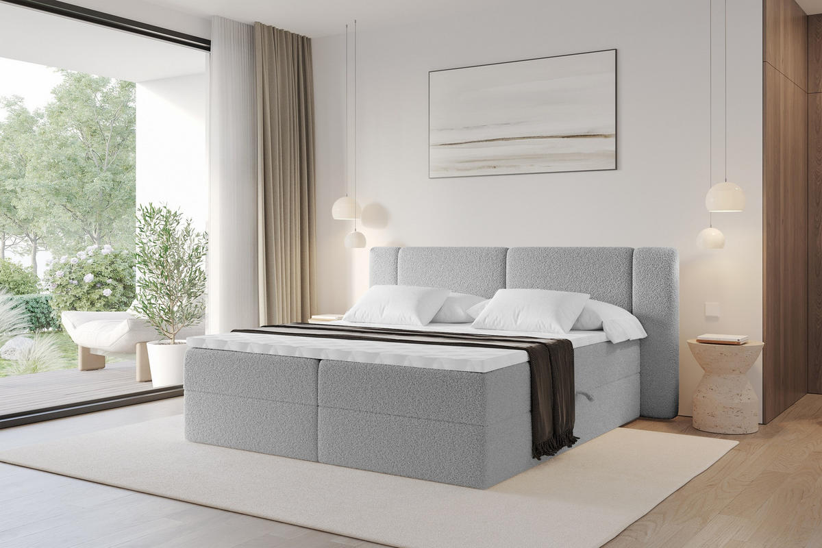 BOXBETT mit Matratze H3 - EVON - 140x200 cm Hellgrau - Hellgrau, Holzwerkstoff (140/200cm) - ALTDECOR
