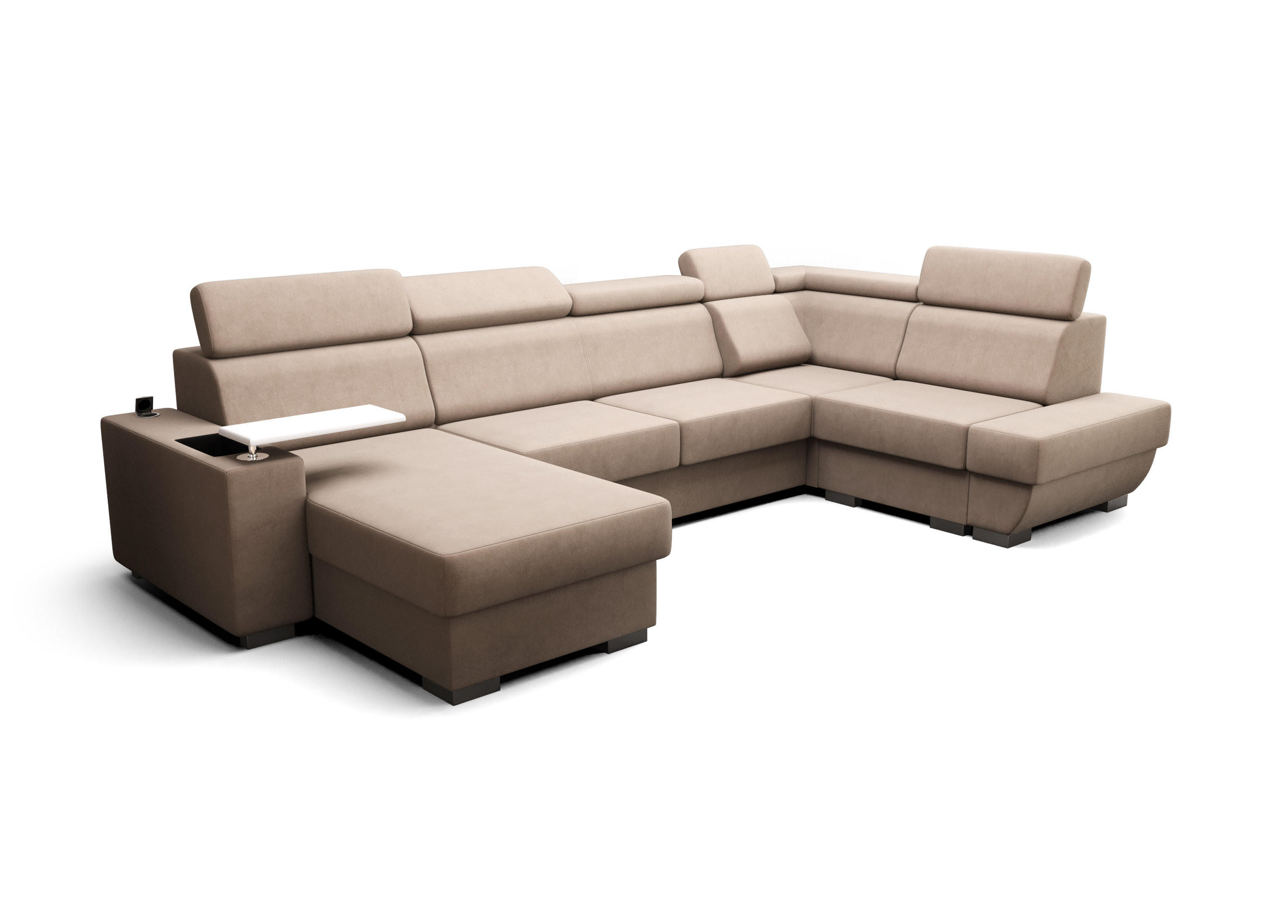 WOHNLANDSCHAFT KONGO RBN20, Eckcouch in U-Form mit Schlaffunktion, Farbe: Beige, Velourstoff, Ottomane Links - Beige, Textil (340/103/200cm) - O-Sofa