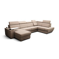 WOHNLANDSCHAFT KONGO RBN20, Eckcouch in U-Form mit Schlaffunktion, Farbe: Beige, Velourstoff, Ottomane Links - Beige, Textil (340/103/200cm) - O-Sofa