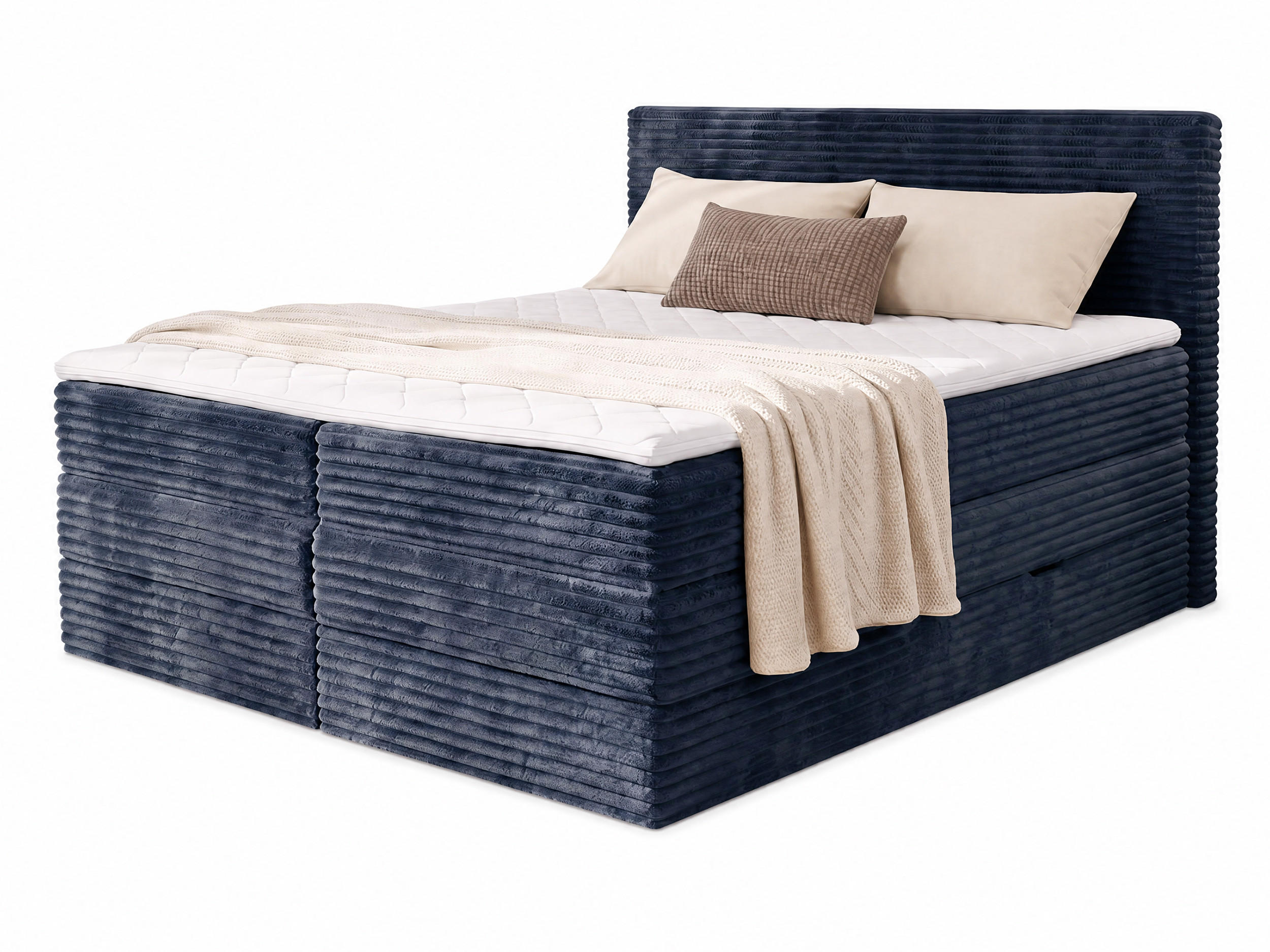 BOXSPRINGBETT Mollo Max - 140x200 - blau (Tilia 77, Cord) - Blau/Schwarz, Holz/Holzwerkstoff (140/200cm) - Sofnet