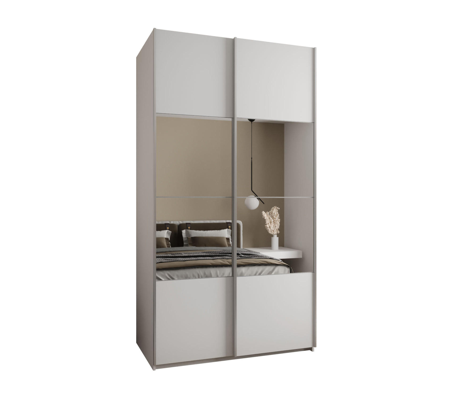 Abiks Möbel Schwebetürenschrank Weiß, Weiß, Silber 130x245x64 cm