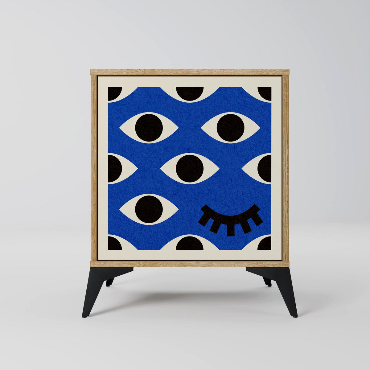 SIDEBOARD GEOMETRIC EYES, Eichefarben, 57,5x42x72,5 cm, Schwarze Metallfüße - Eichefarben/Multicolor, Holzwerkstoff/Metall (57.5/72.5/42cm) - SpaceRebels