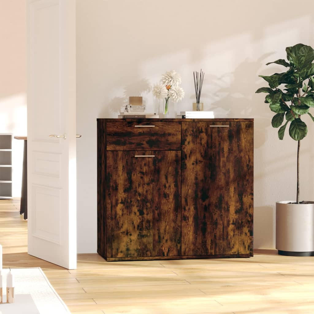 SIDEBOARD mit 1 Schublade, 2 Türen 80/36/75 cm aus Holzwerkstoff Räuchereiche Dekor - Dunkelbraun, Holz (80/75/36cm) - vidaXL