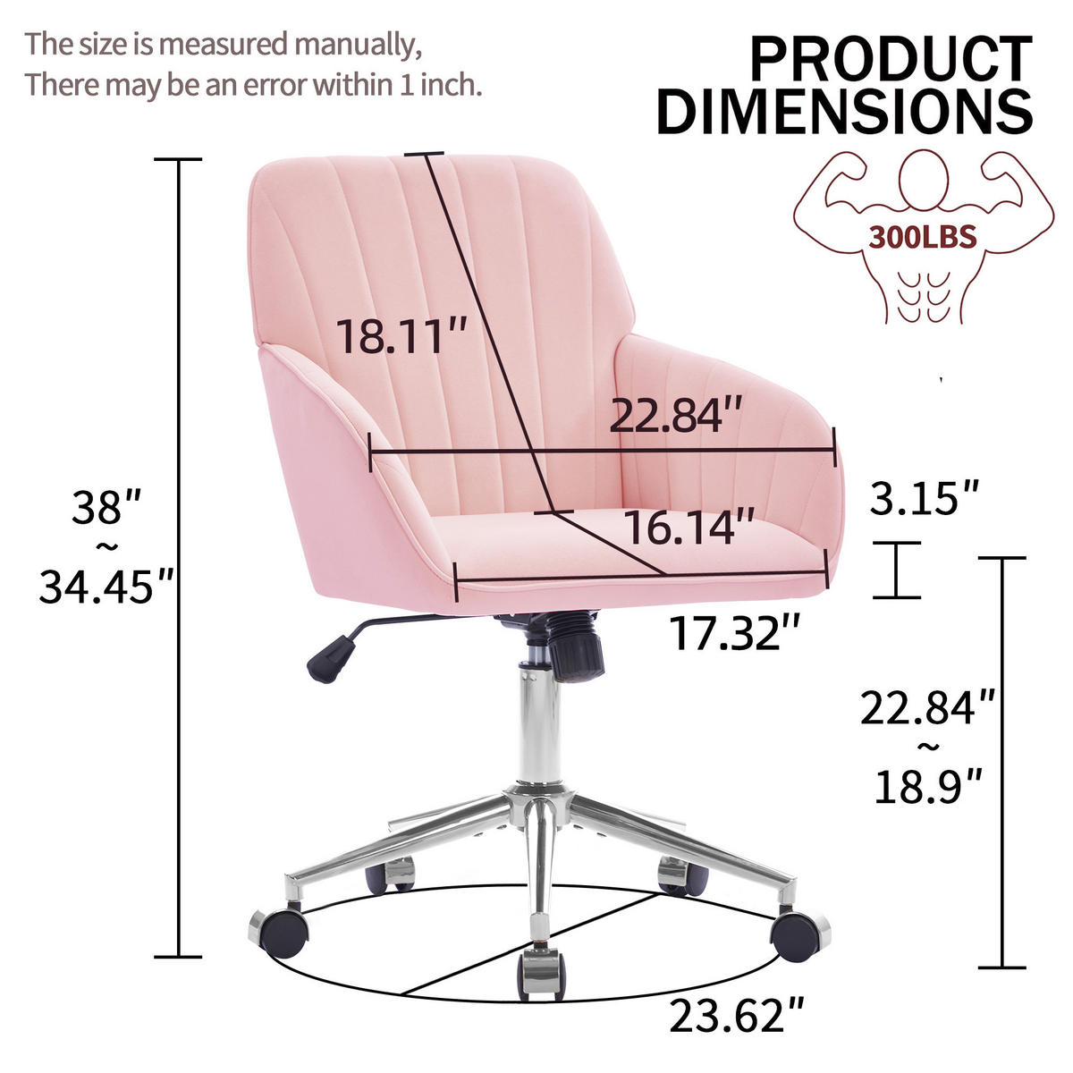 BÜROSTUHL Pink Höhenverstellbar - Pink, Metall (62/97/60cm) - PANGIVO