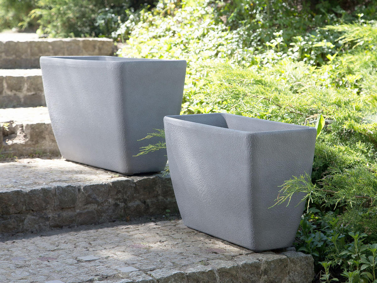 BLUMENTOPF hellgrau rechteckig 74/32/45 cm Baris - Hellgrau, Stein (45cm) - Beliani