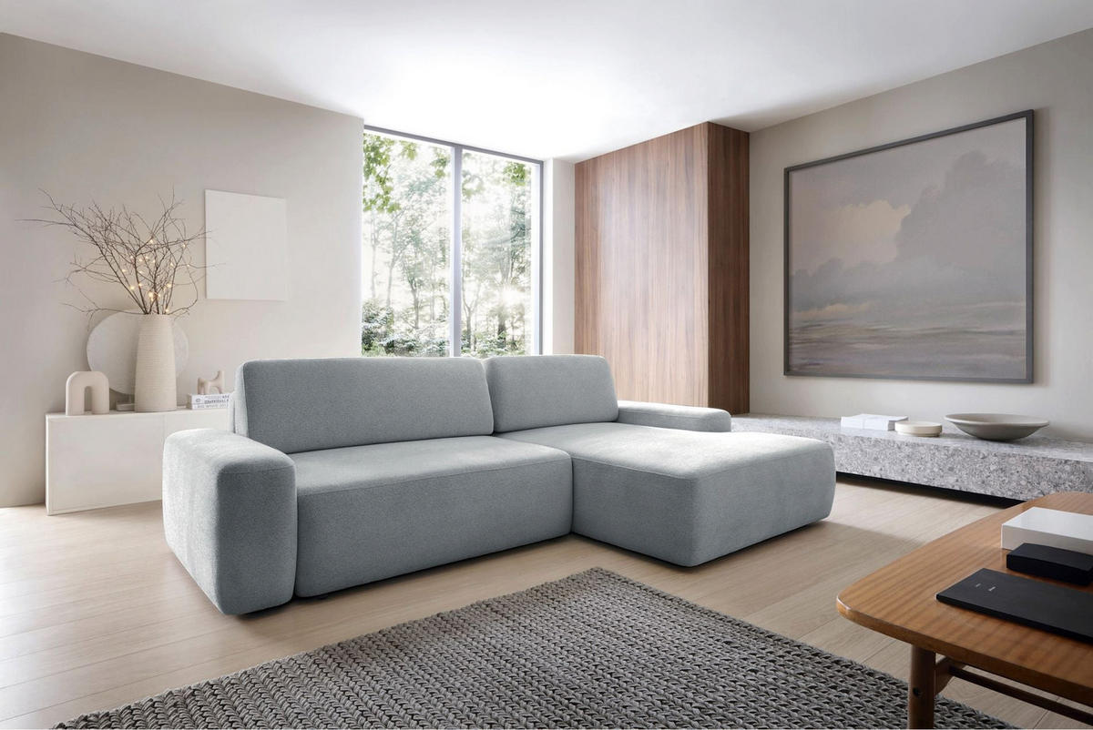 ECKSOFA Baleo Hellgrau Chenille-Bezug - Hellgrau/Schwarz, Kunststoff/Textil (162/264cm) - Selsey