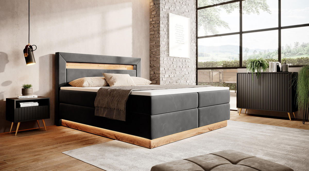 BOXBETT Promie Grafitgrau Velours 140/200 cm - Dunkelgrau, Textil (140/200cm) - Selsey