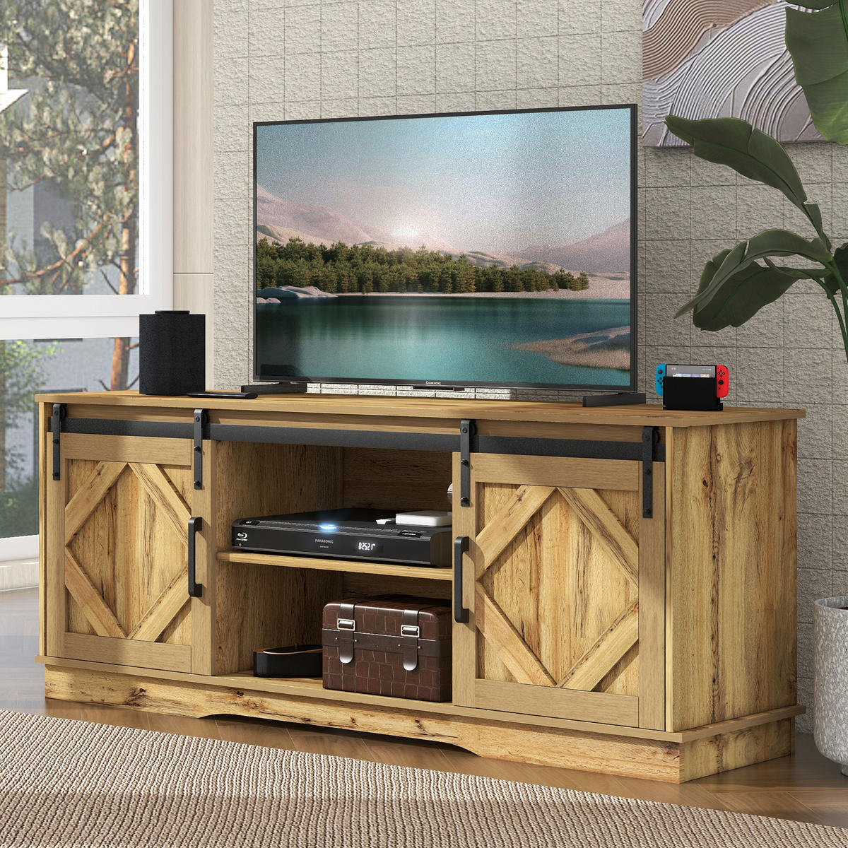 TV-SCHRANK 150/40/60 cm rustikales Braun mit 2 Schiebetüren und höhenverstellbaren Regalen - Braun, Holzwerkstoff (150/60/40cm) - OKWISH