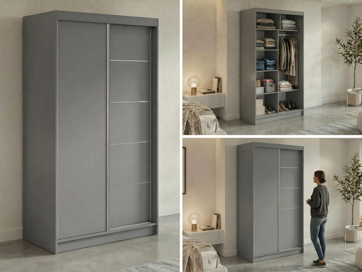 SCHWEBETÜRENSCHRANK 120 - MACEDONIA - Grau - Alufarben/Grau, Holzwerkstoff/Metall (120/216/61cm) - MKS