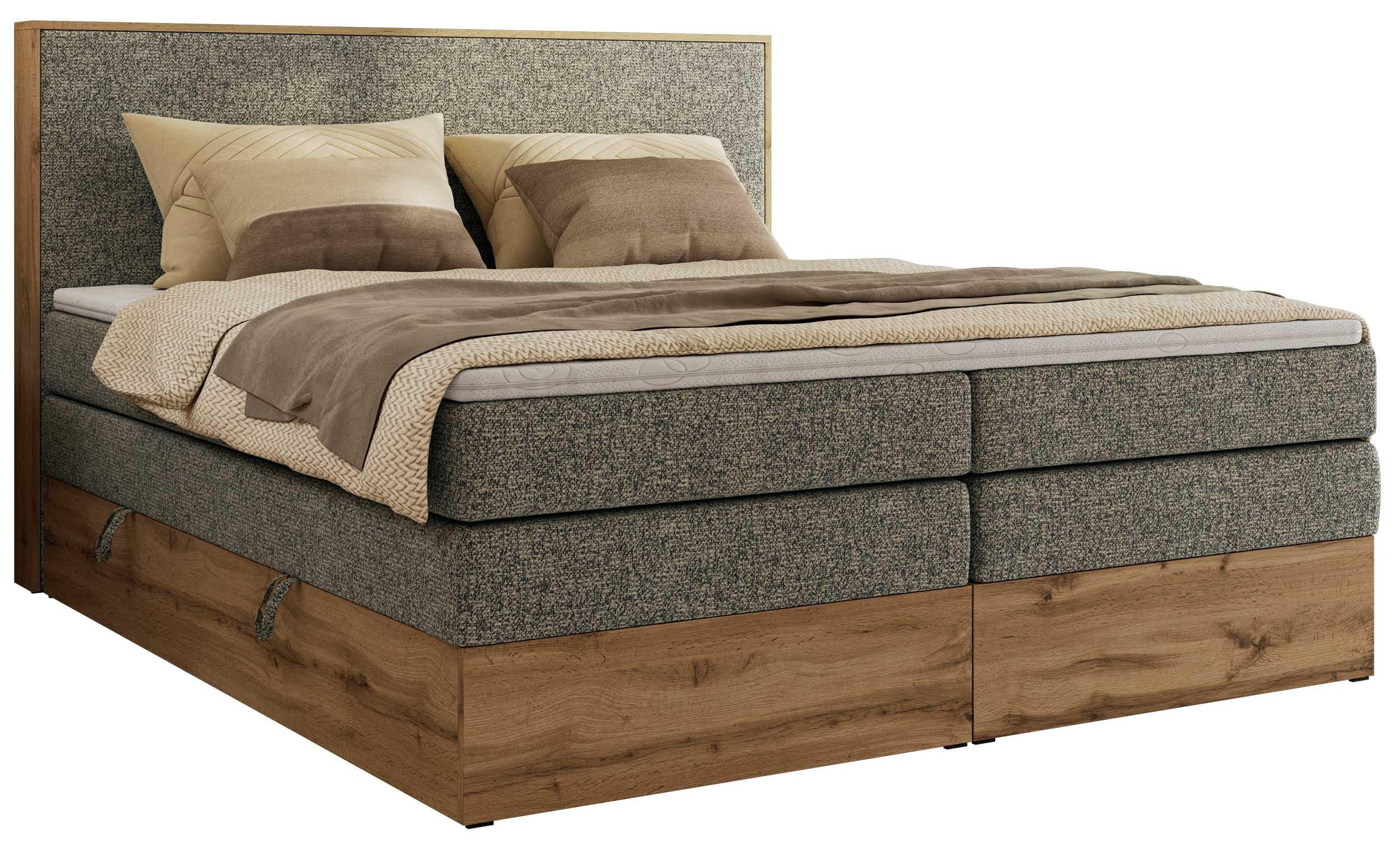 MKS POSTEL BOXSPRING WOOD CLASSIC KING 160/200 - Šedá Strukturovaná látka - H3