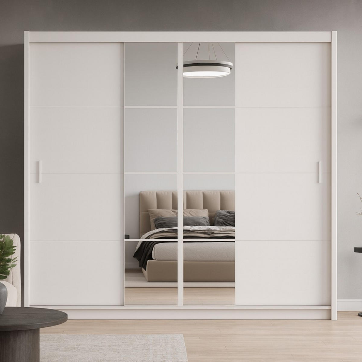 SCHWEBETÜRENSCHRANK Pronto mit 2 Türen und Spiegel, 250 cm, Sandbeige - Sandfarben, Holzwerkstoff (250/215/61cm) - Beautysofa