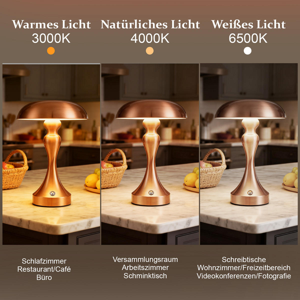 LED stolní lampa, přepěťová ochrana 15,5/15,5/22 cm - bronzová, kov (15.5/15.5/22cm) - Nettlife