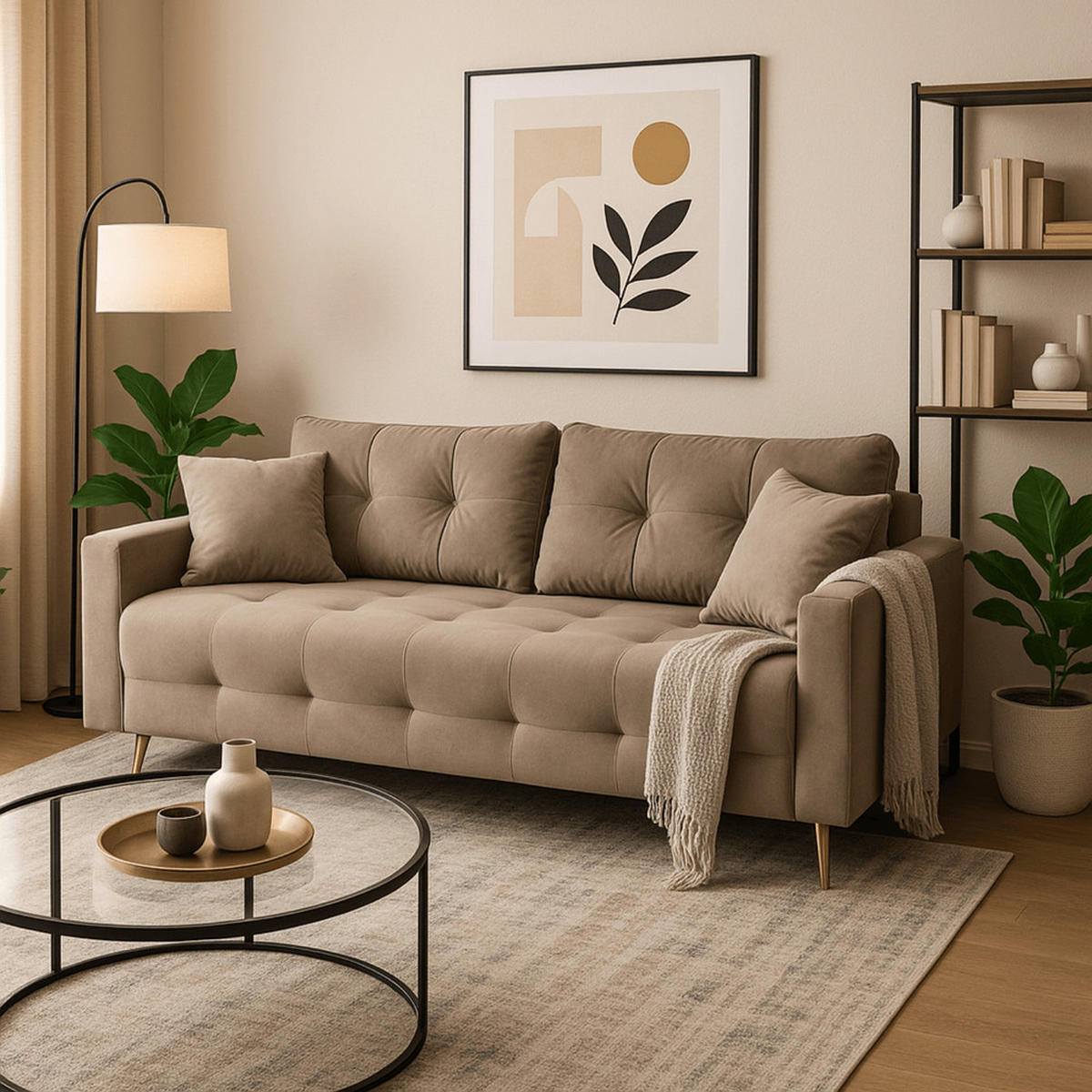 SOFA SEUL Ausklappbar Schlaffunktion Zweisitzer Beige - Braun, Holz/Textil (214/98/102cm) - makarowski meble