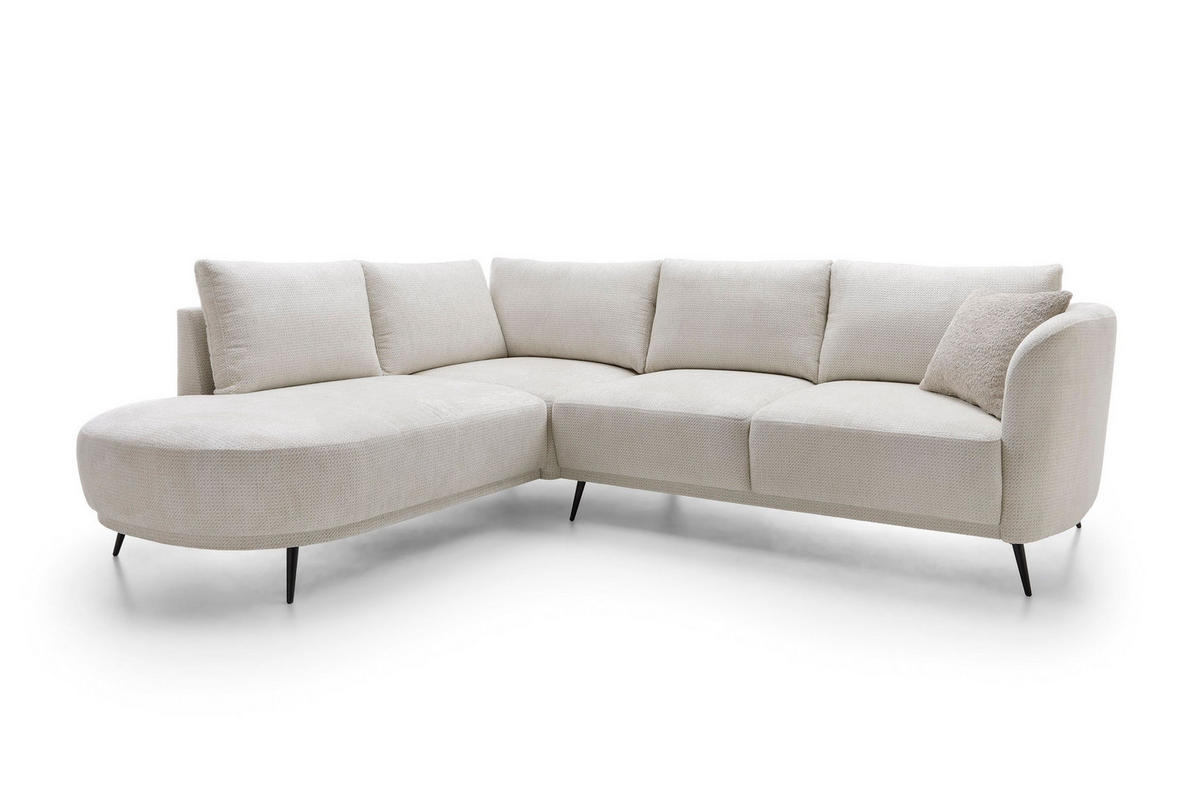 ECKSOFA ALPI Creme Chenille mit Schlaffunktion - Creme, Holz (262/220cm) - MASSENO