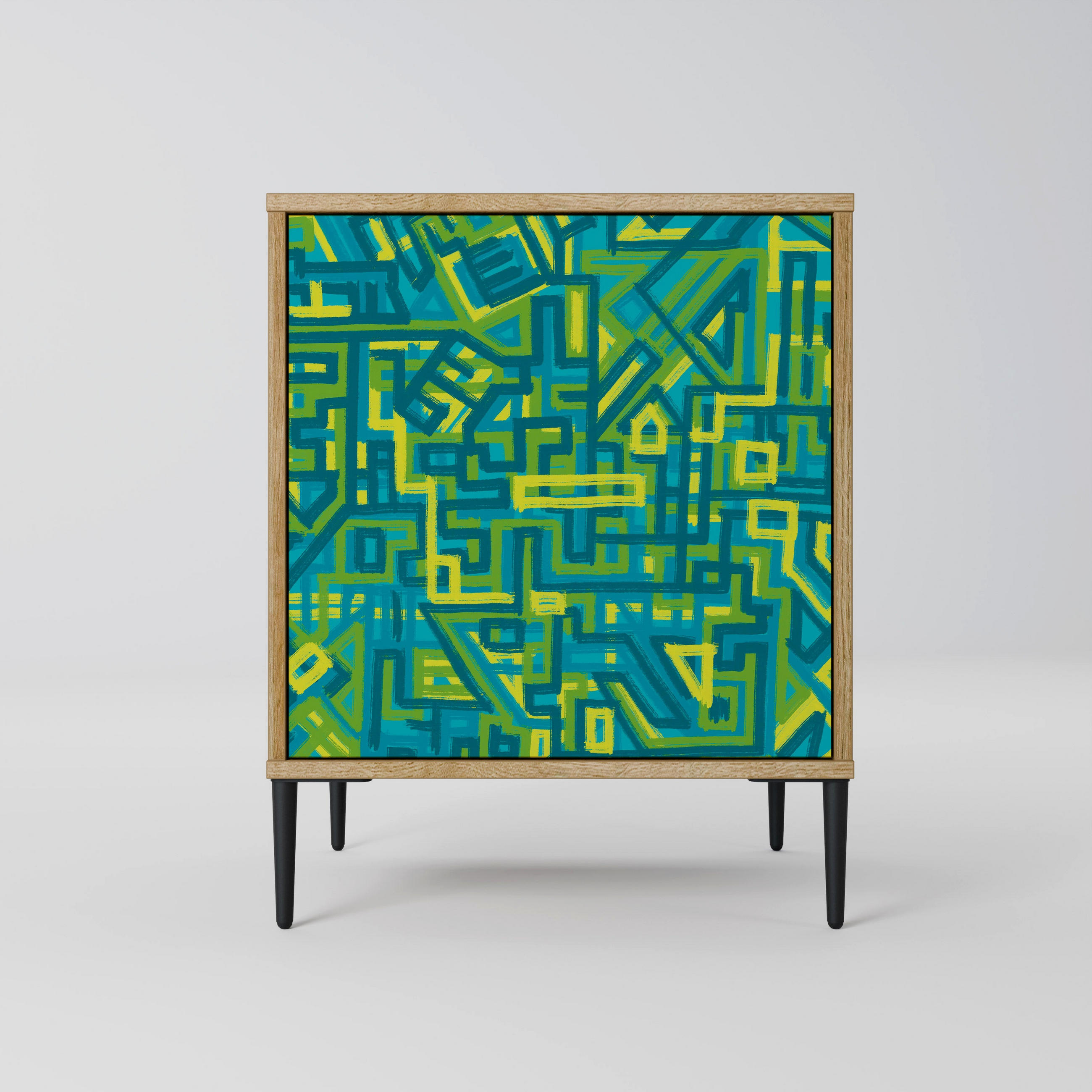 SIDEBOARD NOSTALGIC MEMORIES, Eichefarben, 57,5x42x72,5 cm, Schwarze Metallfüße - Eichefarben/Multicolor, Holzwerkstoff/Metall (57.5/72.5/42cm) - SpaceRebels