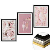 WANDBILDER 3er-Set - 40x60 cm Schwarzer Rahmen - Champagnerfarbene Rosen, Marmorhintergrund - Schwarz, Kunststoff (40/60cm) - ArtPrintCave