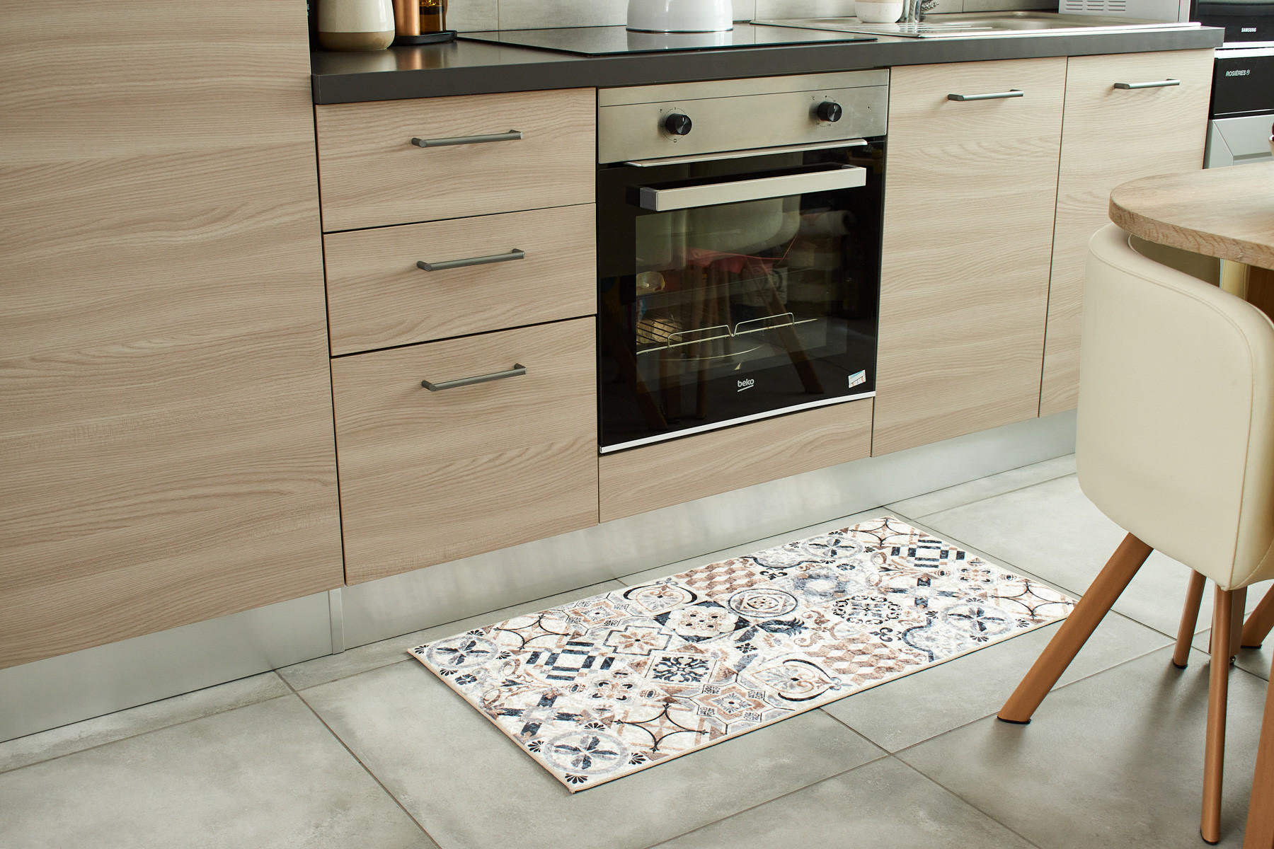 KÜCHENTEPPICH mit braunem Zementfliesenmuster Azulejo 50x100 cm - Braun, Textil (50/100cm) - Nazar Rugs