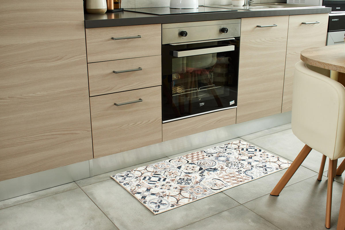 KÜCHENTEPPICH mit braunem Zementfliesenmuster Azulejo 50x100 cm - Braun, Textil (50/100cm) - Nazar Rugs
