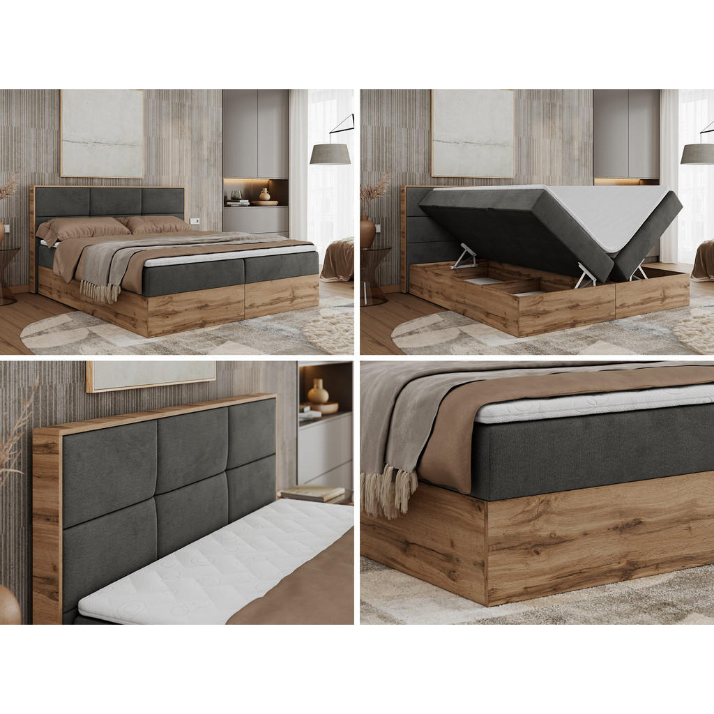 Thumbnail - MKS Boxbett, Dunkelgrau, Textil, 2-Sitzer, H4, 7-Zonen, Rechteckig, 180x200 cm, Schlafzimmer, Betten, Boxspringbetten