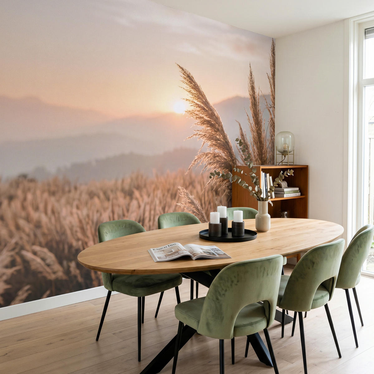 TAPETE - Gras - Feld - Sonne - Natur - 280x240 cm - Sandfarben, Papier (280/240cm) - OnlyWow
