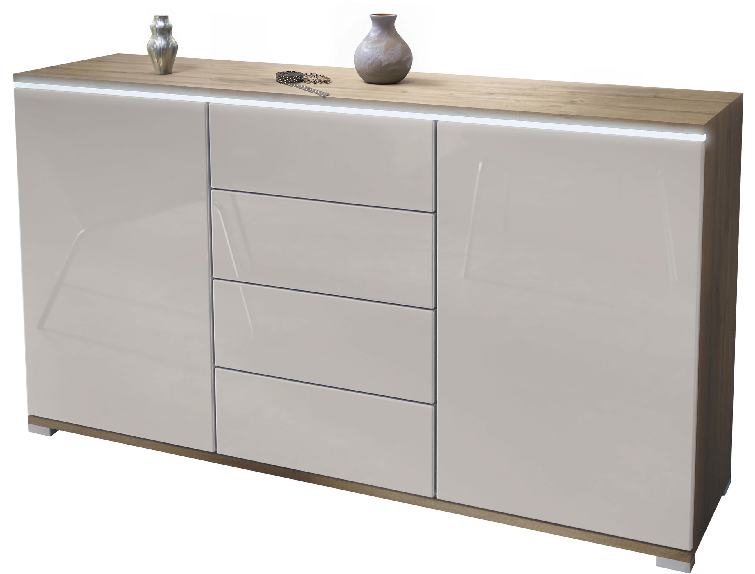 SIDEBOARD Faro Sandgrau Hochglanz - Sandfarben, Holzwerkstoff (138.5/75.5/35cm) - Vladon
