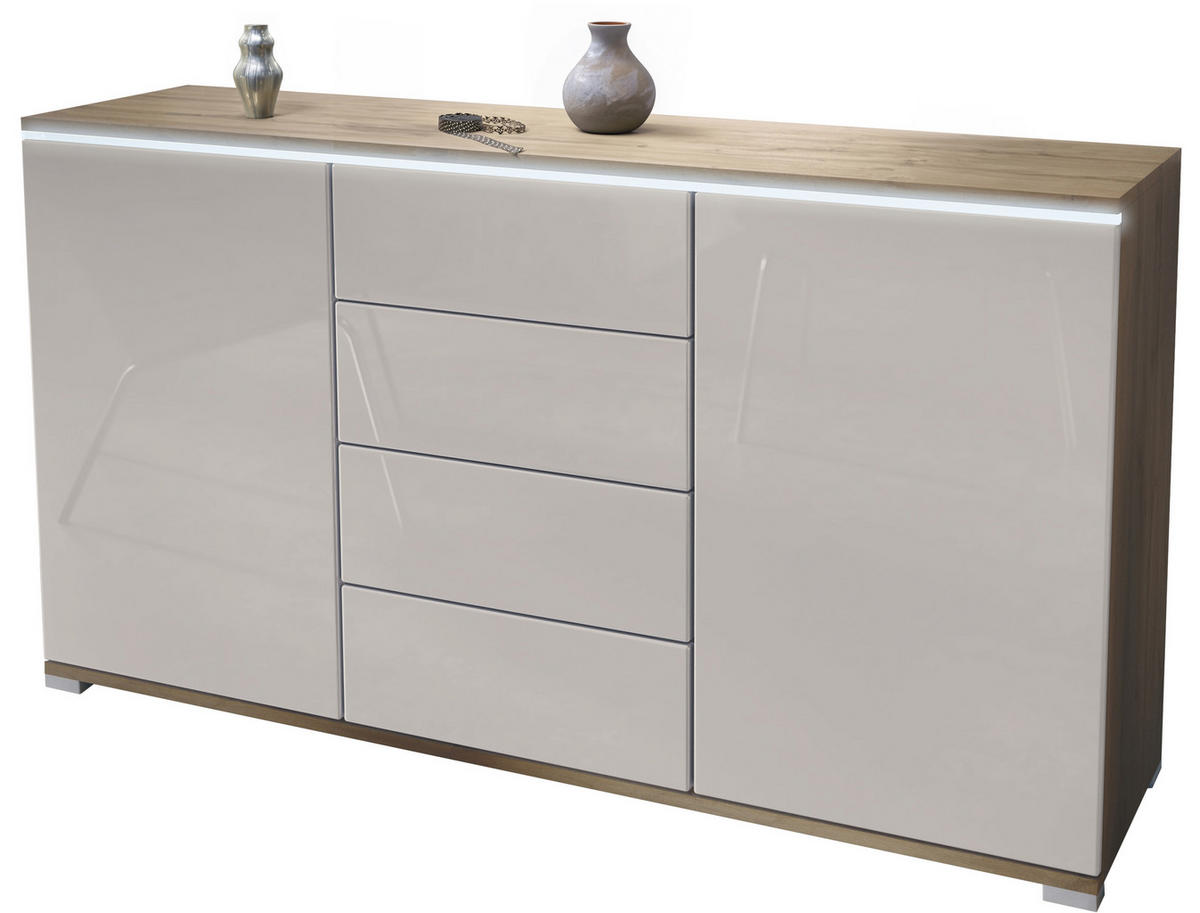 SIDEBOARD Faro Sandgrau Hochglanz - Sandfarben, Holzwerkstoff (138.5/75.5/35cm) - Vladon