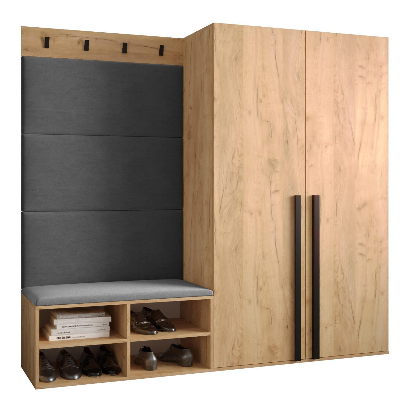 GARDEROBEN-SET 184/184/42 - Eichefarben/Schwarz, Holz/Kunststoff (184/184/42cm) - MÖBEL KRYSPOL
