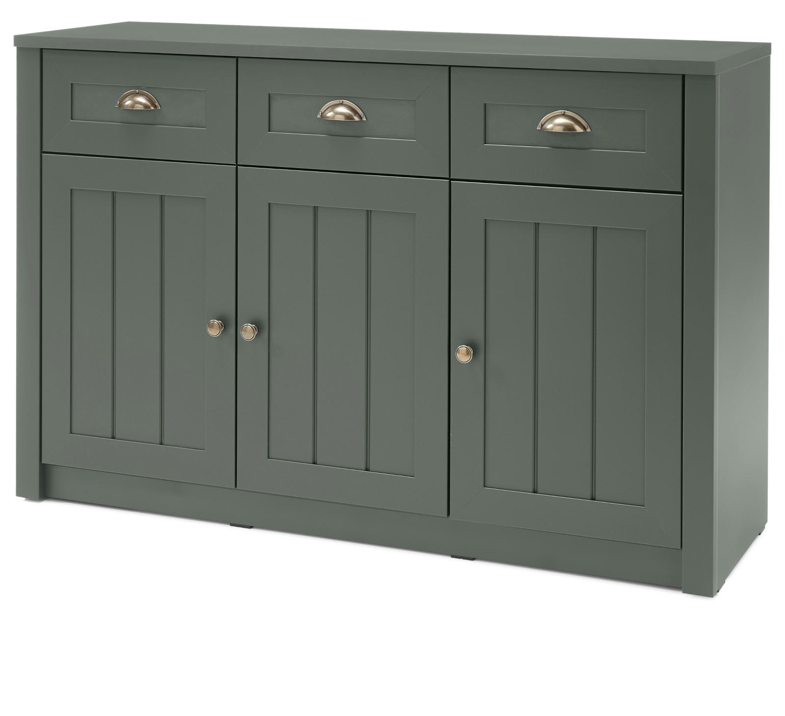 SIDEBOARD grün Landhaus 130 x 86 cm, Kommode mit viel Stauraum - Chromfarben/Schwarz, Holzwerkstoff/Kunststoff (130/86/43cm) - Furn.Design