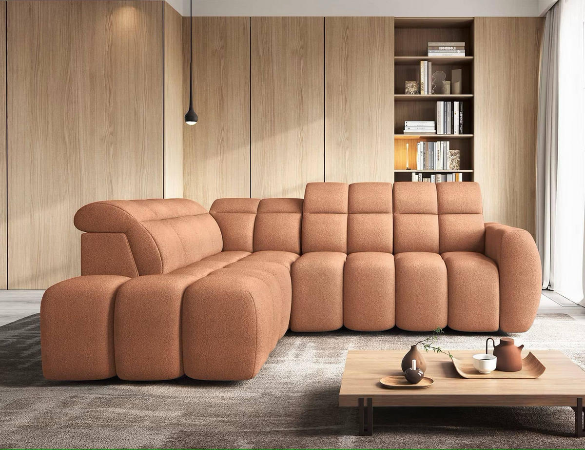 ECKSOFA mit elektrischem Sitzvorschub, Bettkasten und verstellbare Kopflehnen - Kupferfarben, Naturmaterialien/Textil (258/208cm) - Eltap