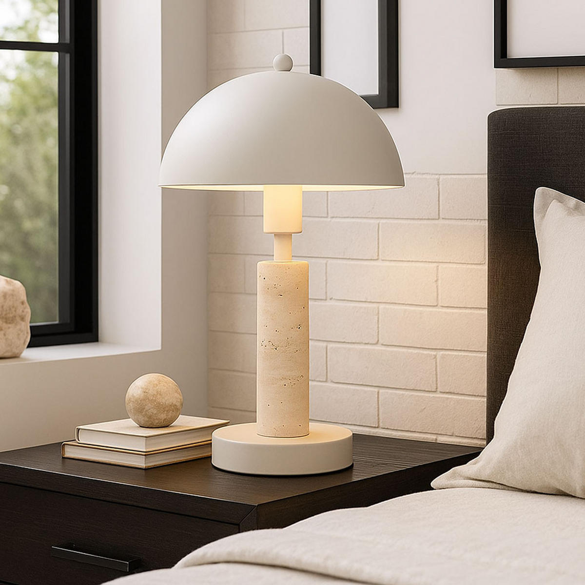 LED TISCHLEUCHTE Travertin Stein Sand - Bernsteinfarben, Metall (20/20/34cm) - Globo Lighting