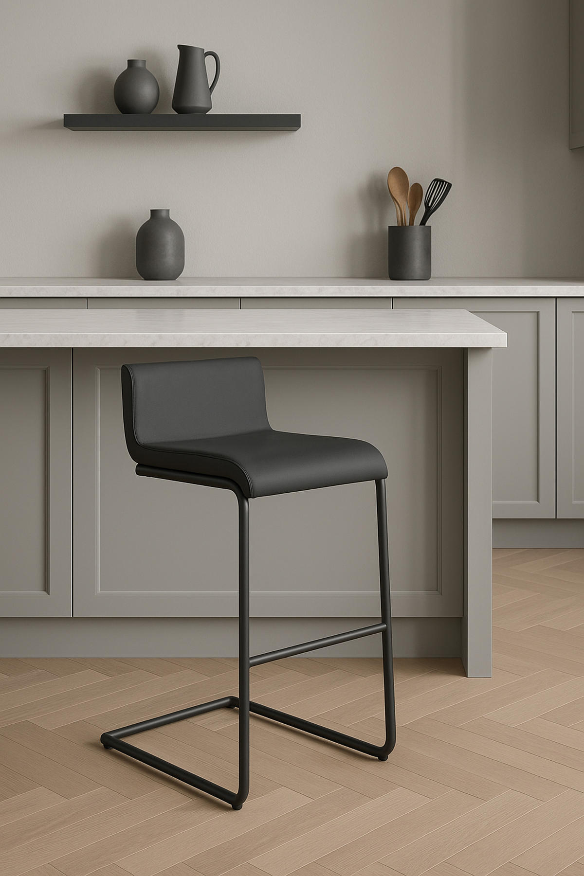 BARHOCKER New Orleans Kunstleder B dunkelgrau - Schwarz/Grau, Kunststoff/Metall (40/96/50cm) - TPFLiving