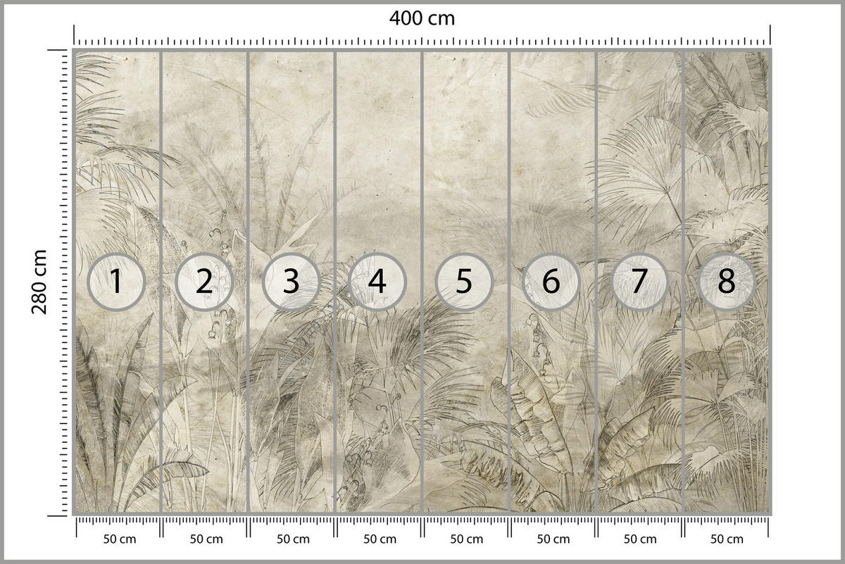 FOTOTAPETA Pre Spálňu Vintage Botanické Listy Tropická 400 x 280 cm - hnedá/béžová, papier (400/280cm) - Muralo