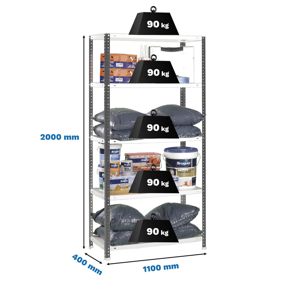 SCHRAUBREGAL PANDA TALL | HxBxT 200x110x40cm | 5 Fachböden | Fachlast 90kg | Anthrazit-Weiß - Anthrazit, Metall (110/200/40cm) - PROREGAL