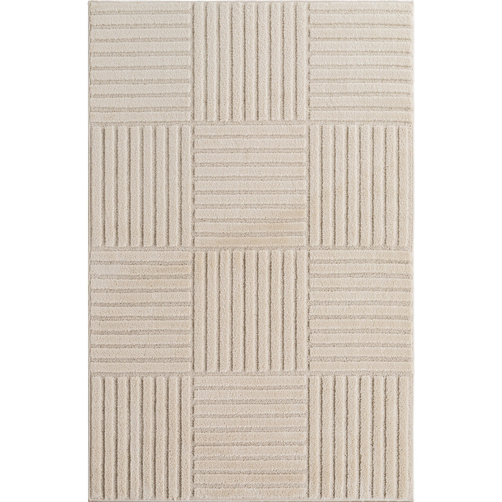 TEPPICH Hochflor RIGI in Creme, mit Cord-Streifen-Patchwork, 140 x 200 cm - Beige, Textil (140/200cm) - KADIMA DESIGN